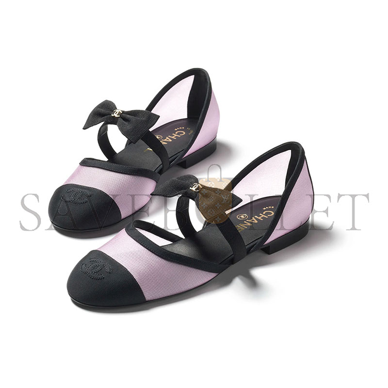 CHANEL MESH GROSGRAIN MARY JANES FLATS LIGHT PINK G46701